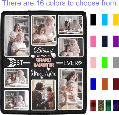 Vista 2 de Manta personalizada para nieta, mantas personalizadas con fotos, haz una manta de cama personalizada, manta de recuerdo personalizada para la mejor