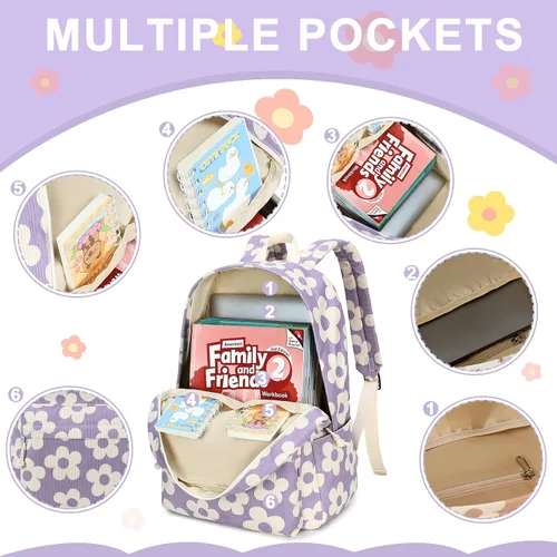 Vista 36 de LOIDOU Mochila para adolescentes y niñas, mochila escolar con lonchera y estuche para lápices, juego de bolsas escolares 3 en 1