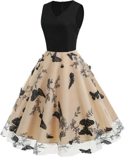 Vista 2 de Vestido de noche de tul con bordado floral para mujer, diseño de ilusión de malla transparente, vintage, cóctel, vestido de fiesta de boda, fiesta