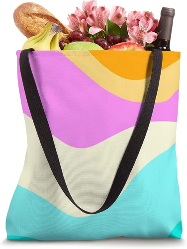 Vista 4 de Retro Waves Swirls Pastel Rainbow Wavy Stripes 70s Aesthetic Tote Bag