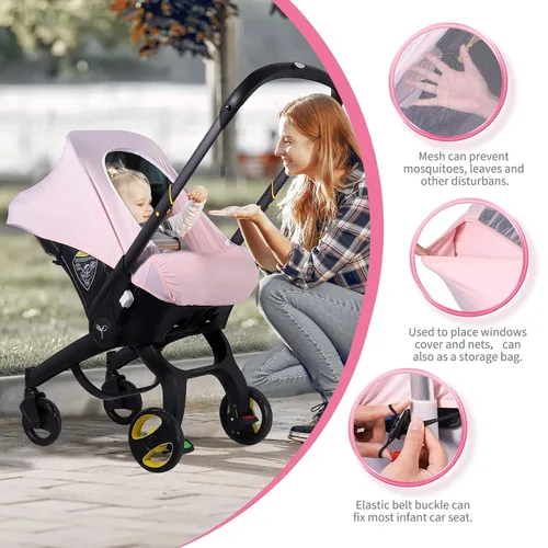 Vista 4 de Fundas de asiento de coche para bebé, funda de asiento de automóvil de verano para bebé con ventana de malla transpirable ajustable y bolsillo