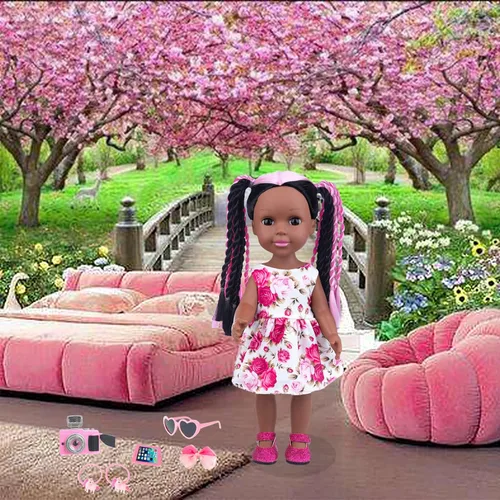Vista 7 de ZNTWEI Muñeca de bebé negra de 14.5 pulgadas y conjunto de accesorios de ropa. Muñeca de bebé afroamericana de cabello trenzado hecha a mano.