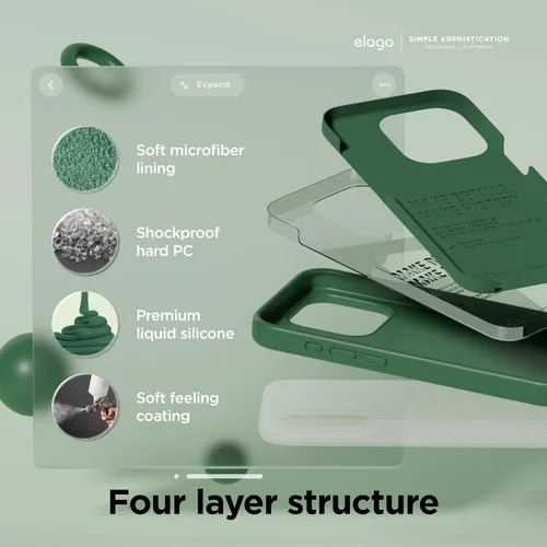 Vista 4 de elago Compatible con Funda para iPhone 15 Pro, funda de silicona líquida, funda protectora de cuerpo completo, a prueba de golpes, funda delgada