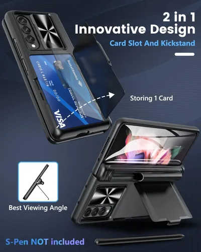 Vista 2 de Viaotaily Funda para Galaxy Z Fold 3 con Soporte para Bolígrafo, Funda Fold 3 con Protección de Bisagra y Protector de Pantalla, Funda con Soporte