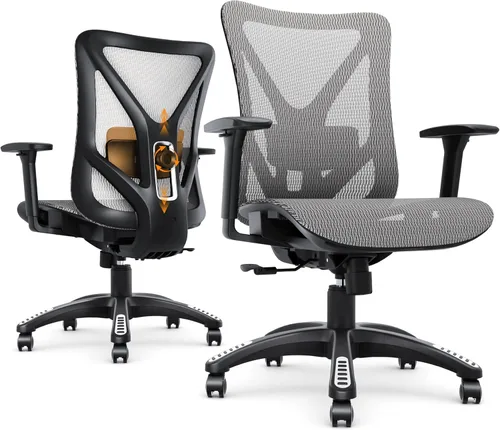 Vista 13 de Silla de oficina ergonómica, sillas de escritorio de malla para computadora con soporte lumbar ajustable, reposabrazos 3D, función de inclinación