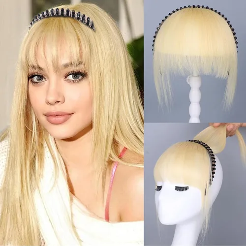 Vista 12 de G&T - Flequillo con clip para el cabello humano, flequillo delgado con fleco de diamantes de imitación, extensiones de cabello para mujer, flequillo