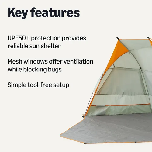 Vista 2 de Amazon Basics Refugios solares para campamento con protección UPF50+, ventanas de malla para ventilación, instalación simple sin herramientas, 7 x 4