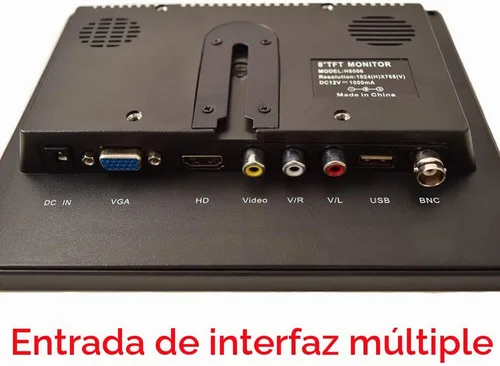 Vista 3 de Monitor CCTV de 8 pulgadas, pantalla de seguridad TFT LCD con VGA, HDMI, AV, BNC, puertos de entrada y salida de audio USB, altavoz integrado