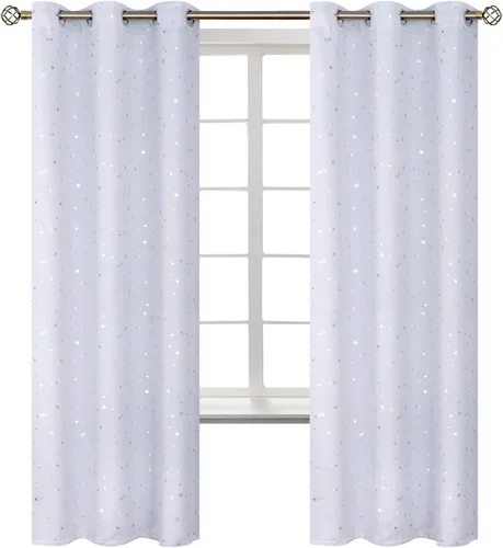 Vista 39 de BGment Cortinas opacas para dormitorio infantil, con aislamiento térmico, con ojales, estampado de estrellas plateadas, cortinas para oscurecer