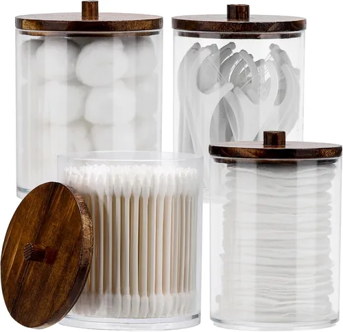 Vista 8 de Tbestmax - Paquete de 4 dispensadores Qtip para bolas de algodón, hisopos de algodón, hilo dental - 12 oz, tarros de boticario de plástico