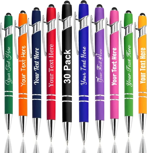 Vista 91 de Hasta 300 bolígrafos personalizados a granel con nombre personalizado con grabado gratis, puntas de lápiz capacitivo grabado, bolígrafo