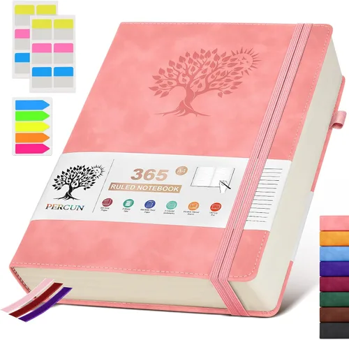 Vista 12 de PERCUN Cuaderno rayado A4, 365 páginas de gran tamaño, cuadernos de cuero para escribir para mujeres y hombres, cuaderno de tapa dura con páginas
