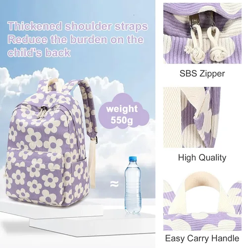Vista 34 de LOIDOU Mochila para adolescentes y niñas, mochila escolar con lonchera y estuche para lápices, juego de bolsas escolares 3 en 1