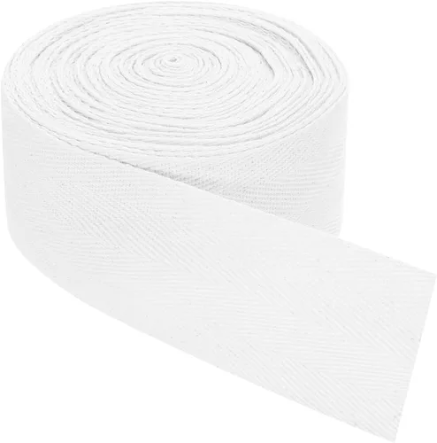 Vista 19 de uxcell Cinta de sarga, 1 cinta de tela de algodón de 11 yardas x 0.315 in, rollo de cinta de espiga para ropa, accesorios, bolsas (beige y blanco)