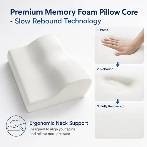 Vista 5 de ITICdecor Almohada cervical de espuma viscoelástica para aliviar el dolor Diseño de contorno ortopédico, funda transpirable, funda lavable