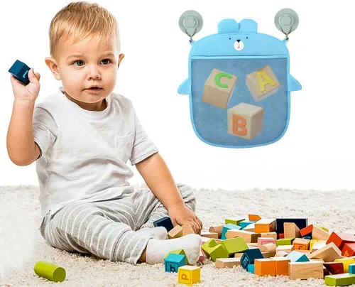 Vista 5 de Surakey Almacenamiento de juguetes de baño para niños, niños pequeños, organizador de baño de bebé, bañera, soporte de juguetes de baño, red