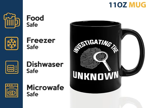 Vista 4 de Taza de café detective de 11 onzas, color negro - Investigando lo desconocido - Oficial de policía policía patrulla detective sheriff aplicación