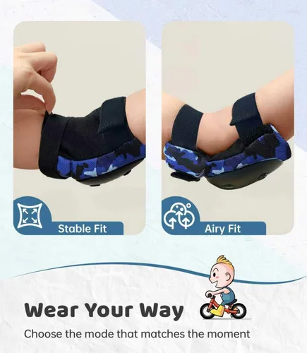 Vista 5 de Rodilleras y coderas con protectores de muñeca Simply Kids, tecnología HardSoft. Juego de equipo de protección certificado CPSIA. Rodilleras