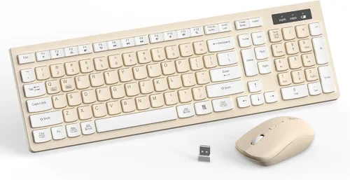 Vista 15 de Combo de teclado y mouse inalámbricos silencioso para oficina y hogar (verde aguacate) 2.4G Full Size Silent Cordless Keyboard with Tilt