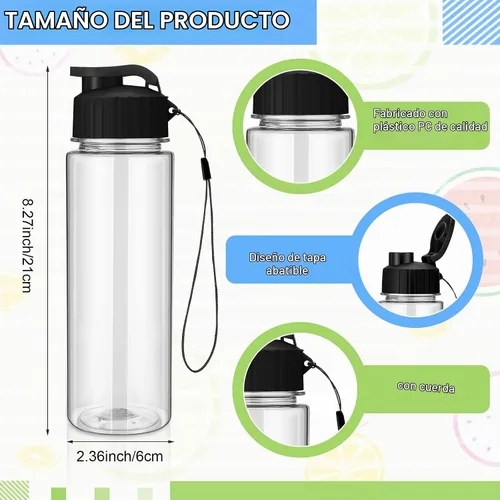 Vista 2 de Maxcheck 30 botellas de agua a granel, estilo clásico, negro 17 Oz Plastic Sports Water Bottles, Flip Top with Handle Strap, Lightweight Leakproof