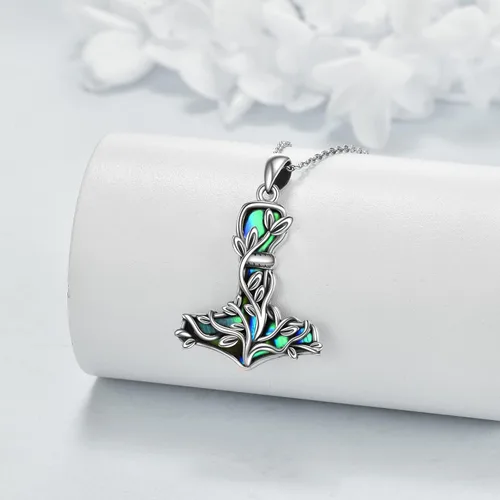 Vista 4 de Thor Hammer Collararetes de plata de ley Mjolnir árbol de la vida colgantearetes colgantes nórdicos vikingos joyas regalos para mujeres y hombres