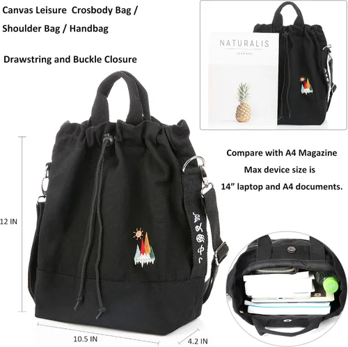 Vista 6 de Bolso bandolero de lona para mujer, estilo informal, con bordado de sol