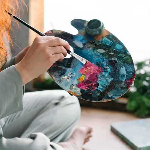 Vista 7 de Tamaki Paleta de pintura de madera, bandejas de pintura para acrílico, paleta de arte para pintar, bandejas con soporte para pulgar para artista, 1