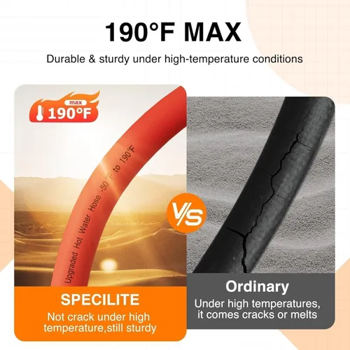 Vista 3 de SPECILITE Manguera de agua de jardín fría/caliente de 1 pulgada, 50 pies, -50 ℉ a 190 ℉, alto flujo de agua, flexible y ligera, tubo de goma
