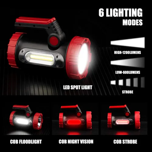 Vista 3 de Anhay Linterna LED recargable para campamento, linterna regulable con gancho, foco impermeable para emergencias de huracanes, al aire libre