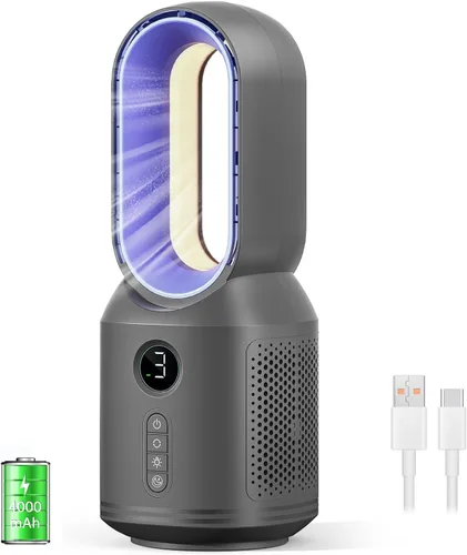 Vista 11 de Desk Fan,13 Inch Portable Bladeless Fan, Small Quiet Office Fan with 106° Oscillating, 3 Speeds & Night light, LED Display, Button Control, Personal