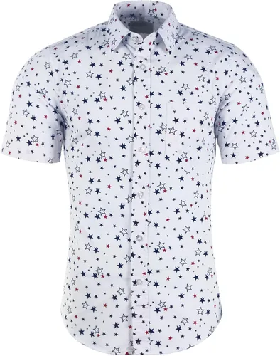 Vista 11 de Camisa de vestir de manga corta para hombre, ajuste regular, con botones, casual, con estampado único Grandes estrellas de la marina