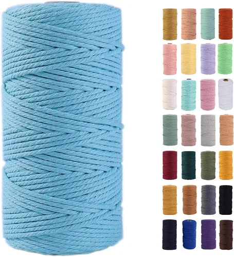 Vista 62 de Cuerda de macramé azul aire de 0.079 in x 220 yardas, cuerda de algodón colorido de algodón suave para colgar en la pared, colgadores de plantas