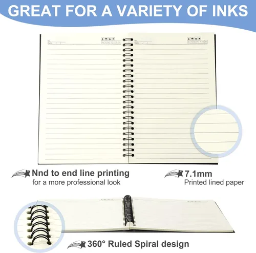 Vista 4 de Epakh 18 paquetes de cuadernos en espiral, cuadernos A5, 50 hojas de papel grueso y tapa dura de estraza a rayas para suministros de oficina, 5.5 x