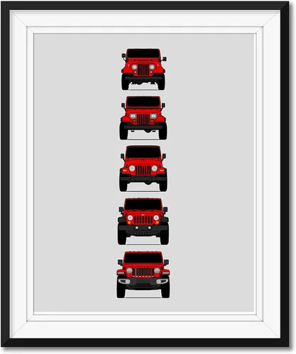 Vista 12 de Custom Car Posters Póster hecho a mano compatible con Jeep Wrangler Generations e impresión de CJ, YJ, TJ, JK, JL, estadounidense, 8 x 10 pulgadas