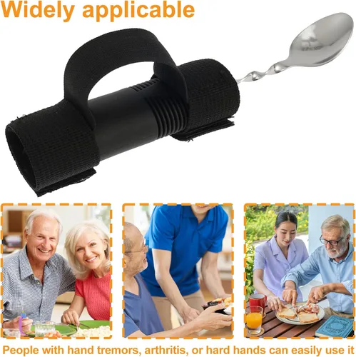 Vista 7 de Utensilios adaptativos con correa, utensilios con peso ajustable en ángulo, asas antideslizantes, utensilios ergonómicos construidos, cubiertos