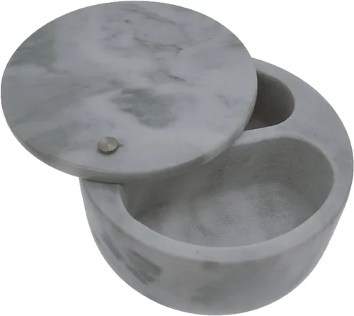 Vista 6 de Kerixi Bodega de sal de mármol y caja de almacenamiento con dos compartimentos, caja de sal con tapa giratoria para almacenar especias (negro)