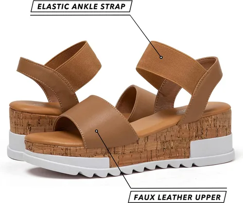 Vista 2 de katliu Sandalias de plataforma de cuña para mujer, sandalias de plataforma de corcho con correa elástica