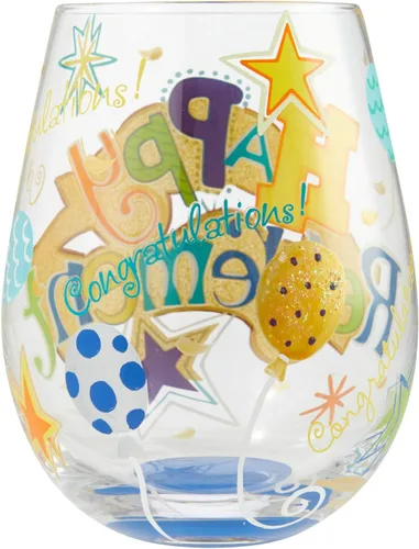 Vista 2 de Enesco Designs by Lolita Happy Retirement - Copa de vino artesanal sin tallo, pintada a mano, 20 onzas, multicolor