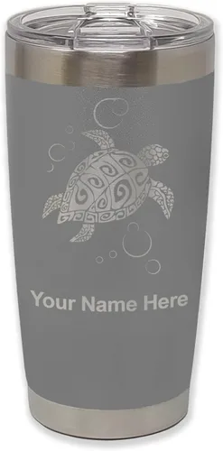 Vista 34 de LaserGram Vaso aislado al vacío de 20 onzas, tortuga marina hawaiana, grabado personalizado incluido (morado claro)