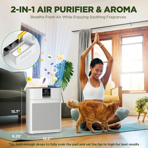 Vista 11 de Purificadores de aire para el hogar, habitación grande de hasta 2180 pies cuadrados, purificador de aire HEPA DBFIT con prefiltro de nailon lavable