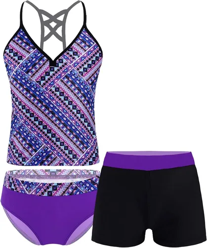 Vista 3 de Conjunto de 3 piezas de camiseta con estampado floral y pantalones cortos para niñas