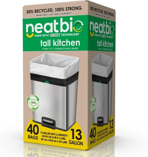 Vista 2 de Neat Tall Kitchen - Bolsas de basura con cordón de 13 galones, 40 unidades, bolsas de basura ecológicas fortificadas de triple capa