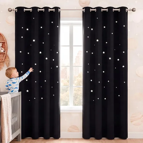 Vista 60 de NICETOWN - Cortinas de oscurecimiento de habitación con estrellas en rosa bebé, de 45 pulgadas de largo para dormitorio de niñas, cortinas