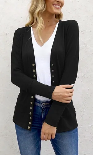 Vista 4 de NENONA Suéter de punto de manga larga con cuello en V y botones para mujer