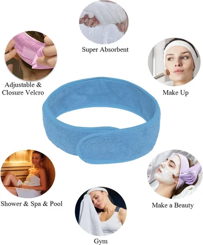 Vista 5 de Rubehoow Bata de baño para mujer con cierre de velcro ajustable con bolsillos y diadema facial