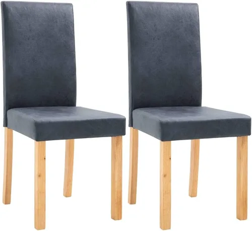 Vista 3 de Dining Chair Set of 2, Gray Faux Suede Leather, Solid Wood Frame, Comfortable Seating for Dining Room
