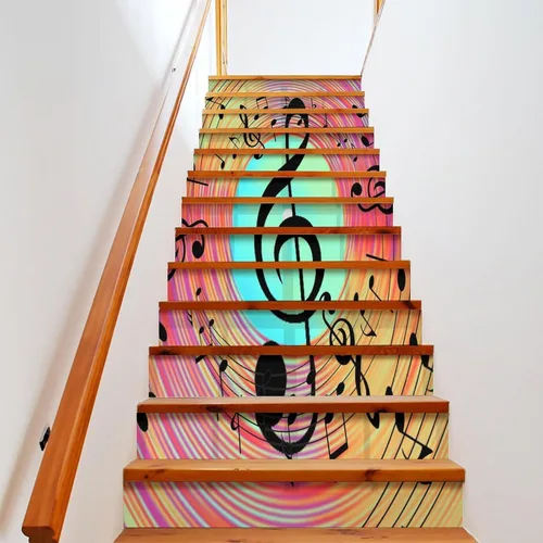 Vista 7 de Brebasf - Notas musicales retro, decoración para elevador de escalera, calcomanías decorativas, notas musicales rústicas occidentales, impresión