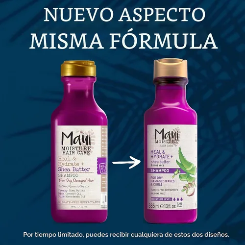 Vista 4 de Maui Moisture Heal & Hydrate + Shea Butter - Champú para reparar e hidratar profundamente el cabello rígido y rizado con aceites de coco y macademia.