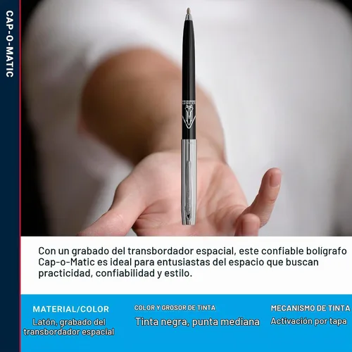 Vista 3 de Fisher Pluma espacial Chrome Space Shuttle Imprint Cap-O-Matic Pen Negro chrome