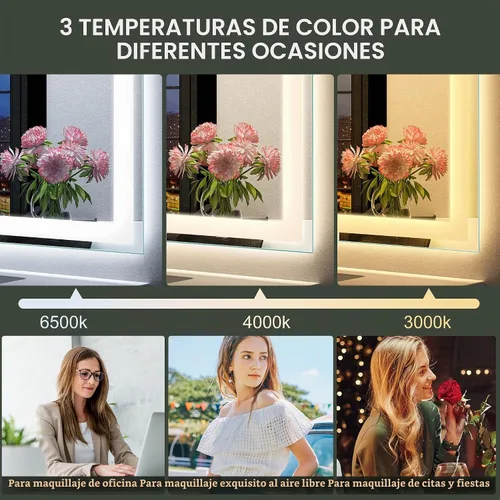 Vista 6 de SBAGNO - Espejo LED de baño con Bluetooth, 24 x 32 pulgadas, con luz regulable, espejo de tocador con 3 colores, retroiluminado + luz frontal